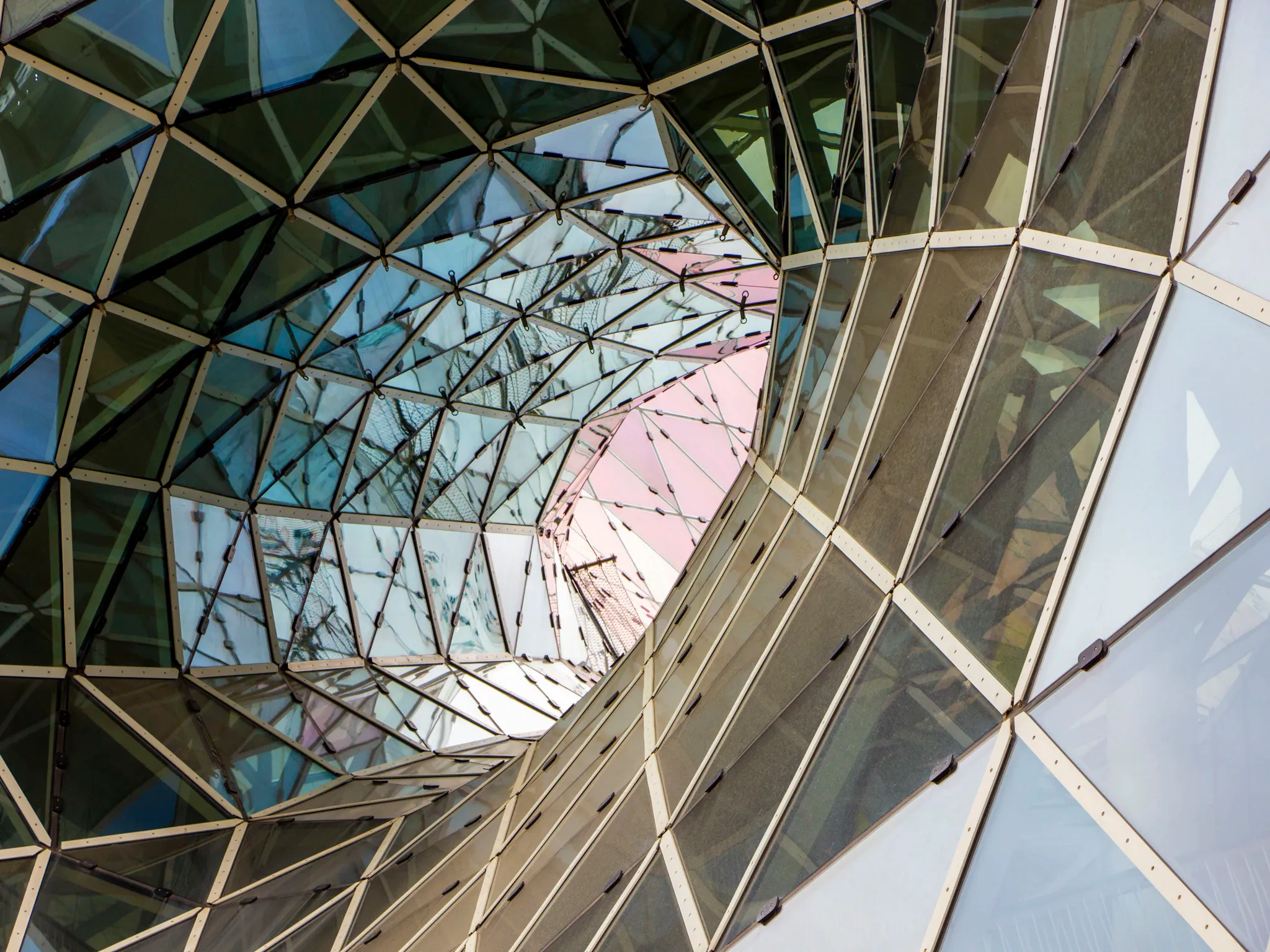 Close-up detail of a glass building structure