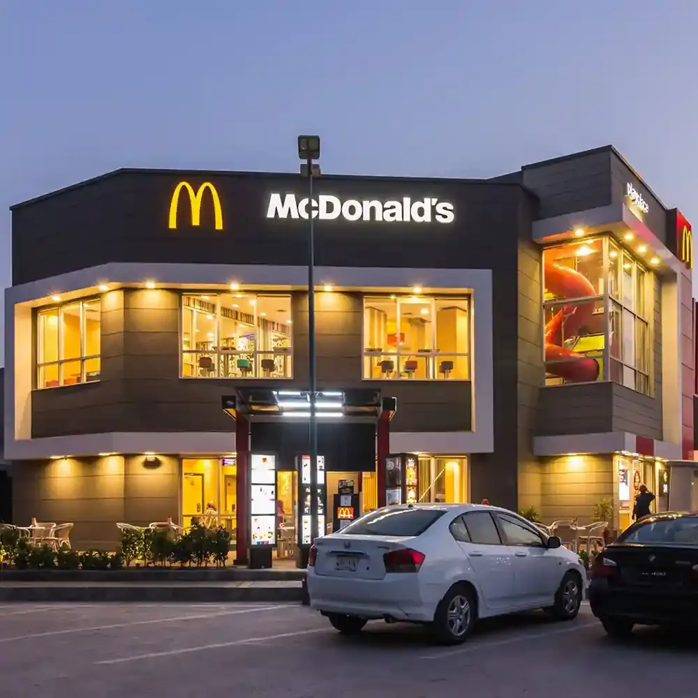 McDonald's restaurant frontage in Pakistan with solar-control film on the dining-room glass