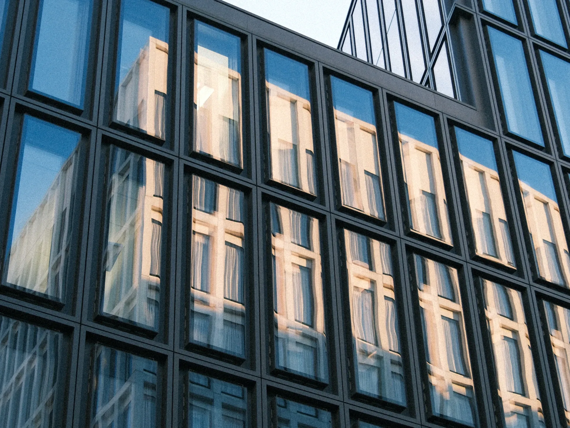 Modern glass office building facade
