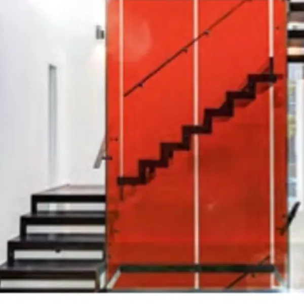 Vermilion red film on a stair balustrade