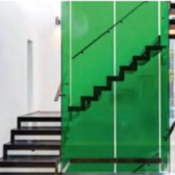 Mint green film on a stair balustrade